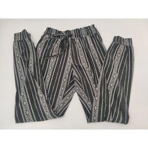 Mudd Womens Jogger Pants Size Small Black White Stripe Elastic‎ Waist Drawstring